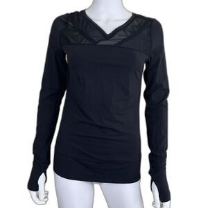 Lululemon Women's Size M Black Just Breathe Long Sleeve Mesh Top Rulu Light Gym